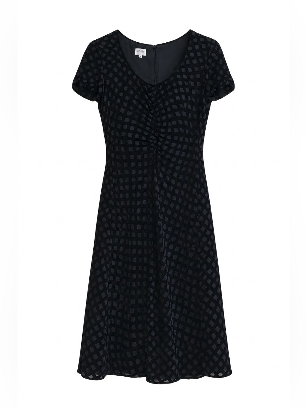 Vintage Armani Collezioni Black Windowpane Silk Velvet Fit Flare Midi Dress 6 42